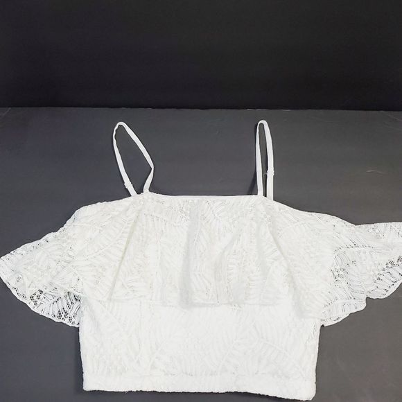 Aqua off white /white ruffle lace summer top size small - Picture 3 of 12